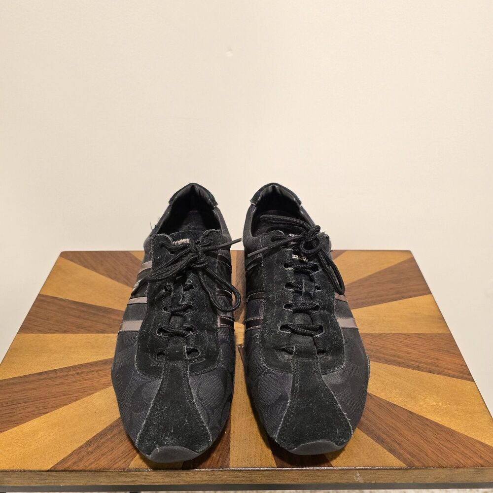 Coach Canvas Signature Logo Lace up Low Top Black Sneakers Shoes US 10B Womens - Picture 2 of 16